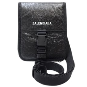 BALENCIAGA Small Pouch 618187 Pochette Leather x Nylon Black 181350