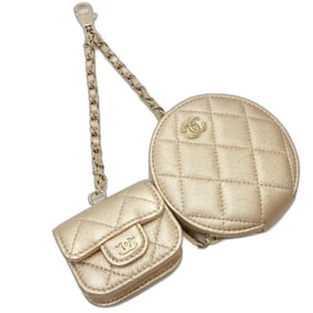CHANEL Chanel Wallet/Coin Case 2024 Coin & AirPods Matelasse Years Leather Metallic Gold 181349