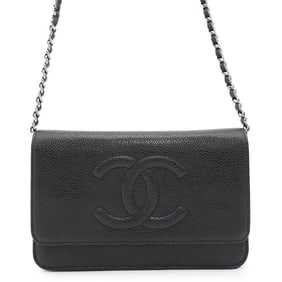 Chanel Chain Wallet Coco Mark Caviar Skin 8654 CHANEL Shoulder Bag Black