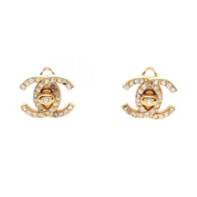 CHANEL Coco Mark Earrings GP (Gold Plated) Rhinestones Women's Gold 96A