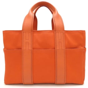 HERMES Acapulco PM Handbag Toile Chevron x Leather Orange 352416