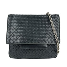 Bottega Veneta Shoulder Bag Intrecciato Leather Metal Black Silver Women's z5039