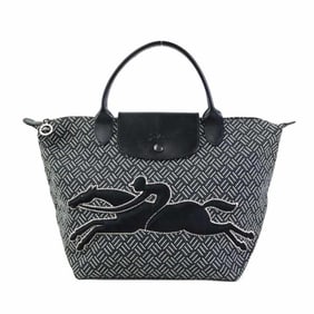 Longchamp Handbag Canvas Leather Black Women's h31119k