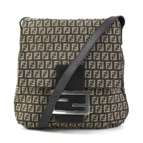 FENDI Shoulder Bag Zucchino Canvas Leather Brown Silver Men's 2288-8BT127 e60332g