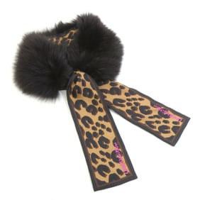 Louis Vuitton LOUIS VUITTON Scarf/Muffler Stole Bandeau Fleur Leopard Silk Fox Black x Brown Women's
