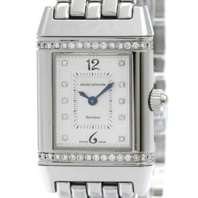 Polished JAEGER LE COULTRE Reverso Floral Diamond Steel Watch 265.8.08 BF582397