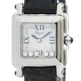 Polished CHOPARD Happy Sport Diamond Steel Leather Quartz Ladies Watch BF582398