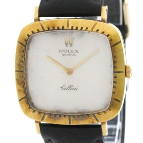 Vintage ROLEX Cellini 18K Gold Leather Hand-Winding Mens Watch 4084 BF582654
