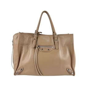 BALENCIAGA Handbag Shoulder Bag Paper A6 Leather Beige Brown Silver Women's z5142