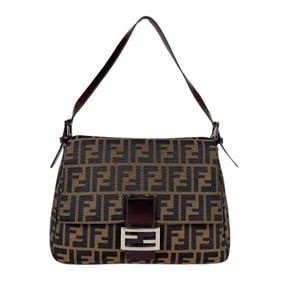 FENDI Shoulder Bag Zucca Mamma Bucket Canvas Leather Brown Silver Women's z5075