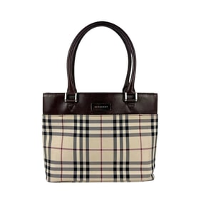 Burberry handbag nylon canvas leather beige x brown women's z5123