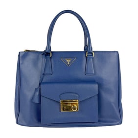 PRADA handbag shoulder bag leather navy blue gold women's z5084
