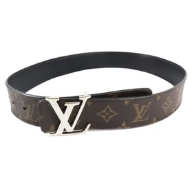 LOUIS VUITTON M9821 Belt - LV Initial Logo 40MM "Monogram" Silver Hardware Black Brown 80 32 Men's