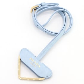Prada Neck Strap 1PP184 Light Blue Leather Metal New Unused Key Holder Bag Charm Print Women's PRADA