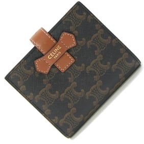 Celine Bi-fold Wallet Triomphe Strap 10H262DB7 Dark Brown PVC Leather Compact Women's CELINE