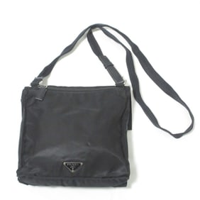 PRADA Prada Nylon Triangle Logo Plate Shoulder Bag Black Women's