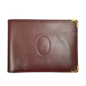 Cartier Must Leather Bi-fold Wallet Compact with Business Card Holder and Case Bordeaux Men's