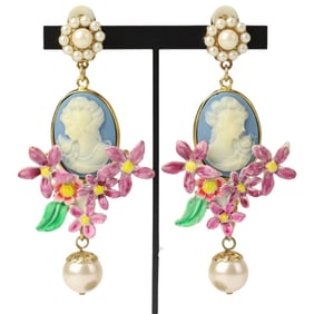 DOLCE&GABBANA Dolce & Gabbana Cameo Pearl Flower Motif Earrings Multicolor Women's