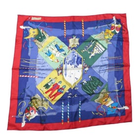 HERMES Carré 90 LE CARNAVAL DE VENISE 100% Silk Venice Carnival Scarf/Muffler Red Blue Women's