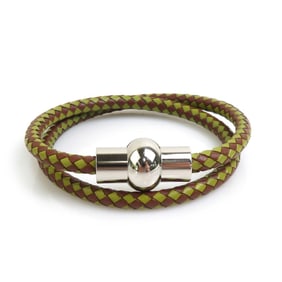 Hermes HERMES bracelet choker necklace leather metal brown green silver ladies w1154g