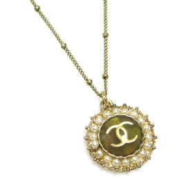 CHANEL Necklace Coco Mark Metal Faux Pearl Gold Off-White Women's w1158g