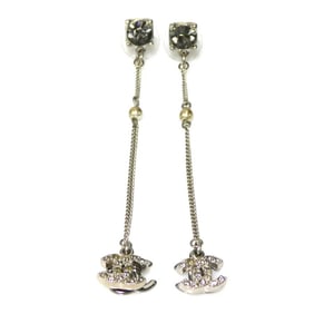 CHANEL Coco Mark Metal Rhinestone Silver Earrings for Women w1159a