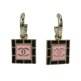 CHANEL Earrings Coco Mark Metal Enamel Gold Black Pink Women's e60329a