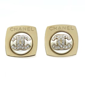 CHANEL Earrings Coco Mark Metal Faux Pearl Gold Off-White Women's e60347i
