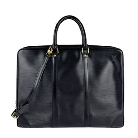 Louis Vuitton LOUIS VUITTON Handbag Shoulder Bag Epi Porto Document Voyage Leather Black Gold Men's