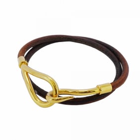 Hermes Bracelet Jumbo Hook GP Plated Leather Gold Brown Ladies