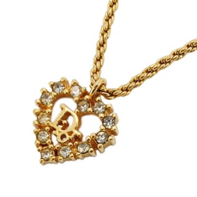 Christian Dior Necklace Heart Motif GP Plated Rhinestone Gold Ladies