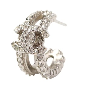 CHANEL A22B Coco Mark motif rhinestone earrings, single ear, silver color, for women