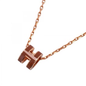 Hermes Necklace Pop H GP Plated Brown Pink Gold Ladies