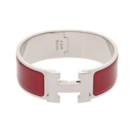 HERMES Click-Clack GM Red Women's Silver Hardware Bracelet