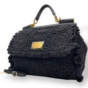 DOLCE&GABBANA Sicily 2WAY handbag shoulder bag crossbody black navy crochet lace Dolce & Gabbana D&G