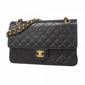 Chanel Shoulder Bag Matelasse W Flap Chain Lambskin Black Women's