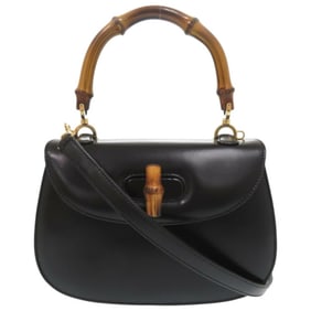 Gucci Bamboo 000 46 0188 Leather Black Handbag Shoulder Bag 0257GUCCI