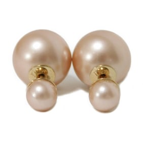 Christian Dior Dior Earrings Tribal Gold Tone Metal Stud Resin Pearl Pink Women's