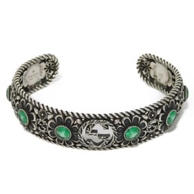 GUCCI Bracelet Flower Crystal Bangle 16 Double G Arabesque Smoked Interlocking Ag925 607107 J7457
