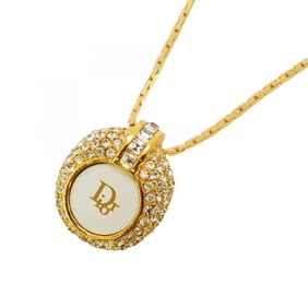 Christian Dior Necklace Circle GP Plated Rhinestone Gold Silver Women's