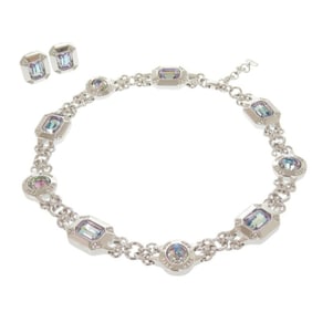 Christian Dior Metal Stone Silver Necklace Earrings 0757Christian