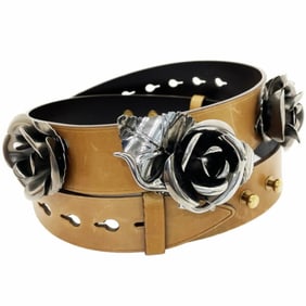 Prada Belt Rose Leather Hazel Camel Brown 1CS052 Size 80cm PRADA Waist Marker Women's VITELLO DECO