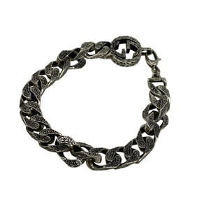 GUCCI Gucci Interlocking G Arabesque Bracelet High Ankle Bangle Arm Wrist Silver Unisex