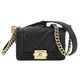 CHANEL Boy Chanel Mini Chain Shoulder Bag Caviar Skin Black A67364 Gold Metal Fittings