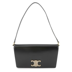 CELINE Triomphe Shoulder Bag Leather Black Gold Metal Fittings Rhinestones