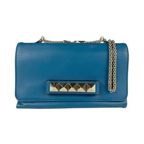 Valentino Garavani Shoulder Bag Rockstud Leather Metal Blue Gold Women's Z5102