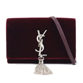 Saint Laurent shoulder bag, wallet, velvet, rhinestone, burgundy, silver, women's, e60336a