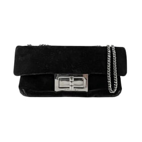 CHANEL Shoulder Bag 2.55 Velvet Leather Black Silver Women's z5089