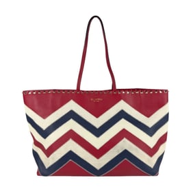 Valentino Garavani Handbag Leather Canvas Red x White Navy Women's z5175