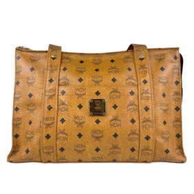MCM Shoulder Bag Leather Brown Black Gold Women's z5069